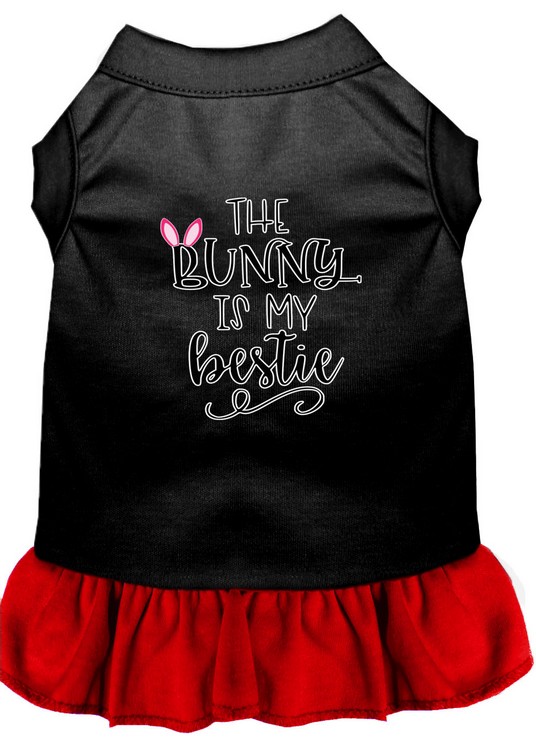 Bunny is my Bestie Screen Print Dog Dress Black with Red XXL